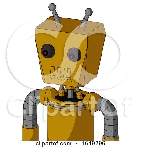 Yellow Droid with Box Head and Toothy Mouth and Red Eyed and Double Antenna by Leo Blanchette