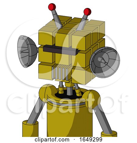 Yellow Automaton with Cube Head and Vent Mouth and Black Visor Cyclops and Double Led Antenna by Leo Blanchette