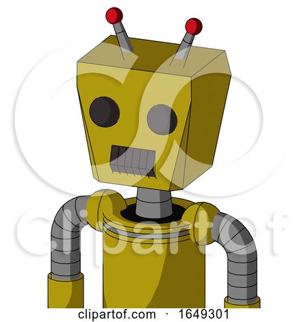 Yellow Automaton with Box Head and Dark Tooth Mouth and Two Eyes and Double Led Antenna by Leo Blanchette