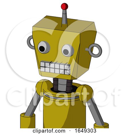 Yellow Automaton with Box Head and Keyboard Mouth and Two Eyes and Single Led Antenna by Leo Blanchette