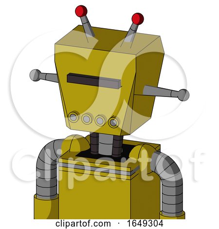 Yellow Automaton with Box Head and Pipes Mouth and Black Visor Cyclops and Double Led Antenna by Leo Blanchette