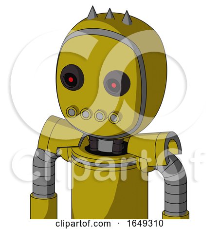 Yellow Automaton with Bubble Head and Pipes Mouth and Black Glowing Red Eyes and Three Spiked by Leo Blanchette
