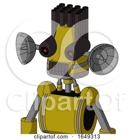 Yellow Automaton with Cone Head and Dark Tooth Mouth and Black Glowing Red Eyes and Pipe Hair by Leo Blanchette