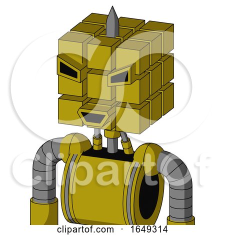 Yellow Automaton with Cube Head and Happy Mouth and Angry Eyes and Spike Tip by Leo Blanchette