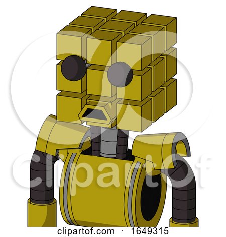Yellow Automaton with Cube Head and Sad Mouth and Two Eyes by Leo Blanchette