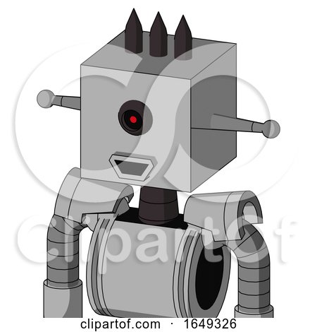 White Automaton with Box Head and Happy Mouth and Black Cyclops Eye and Three Dark Spikes by Leo Blanchette