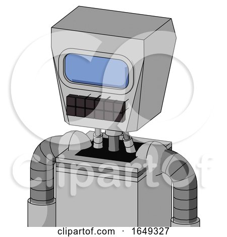 White Automaton with Box Head and Keyboard Mouth and Large Blue Visor Eye by Leo Blanchette