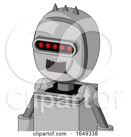 White Automaton with Bubble Head and Dark Tooth Mouth and Visor Eye and Three Spiked by Leo Blanchette