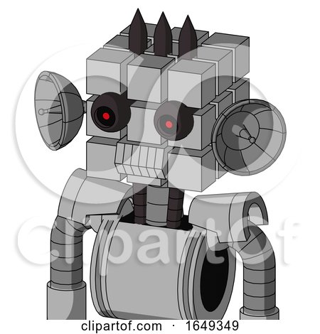 White Automaton with Cube Head and Toothy Mouth and Black Glowing Red Eyes and Three Dark Spikes by Leo Blanchette
