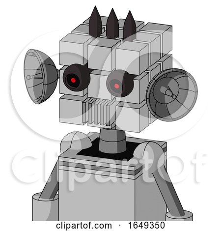 White Automaton with Cube Head and Vent Mouth and Black Glowing Red Eyes and Three Dark Spikes by Leo Blanchette