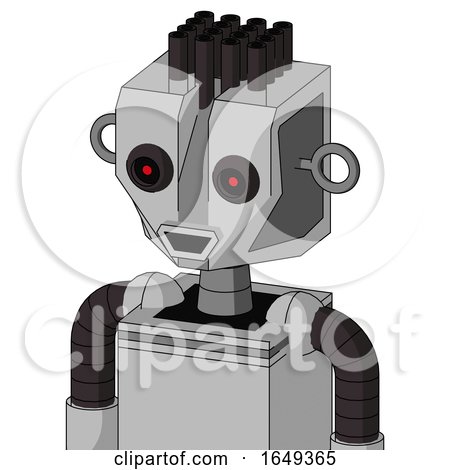 White Automaton with Mechanical Head and Happy Mouth and Black Glowing Red Eyes and Pipe Hair by Leo Blanchette