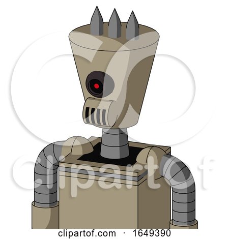 Tan Robot with Cylinder-Conic Head and Speakers Mouth and Black Cyclops Eye and Three Spiked by Leo Blanchette