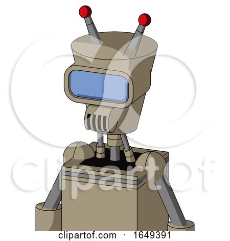 Tan Robot with Cylinder-Conic Head and Speakers Mouth and Large Blue Visor Eye and Double Led Antenna by Leo Blanchette