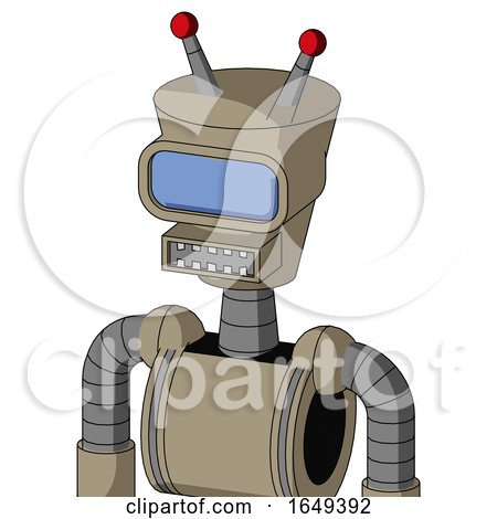 Tan Robot with Cylinder-Conic Head and Square Mouth and Large Blue Visor Eye and Double Led Antenna by Leo Blanchette