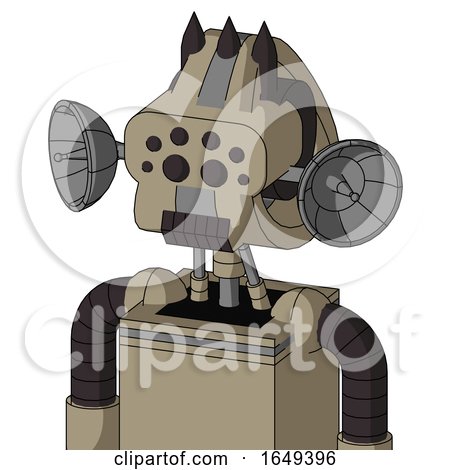 Tan Robot with Droid Head and Dark Tooth Mouth and Bug Eyes and Three Dark Spikes by Leo Blanchette