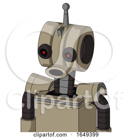 Tan Robot with Multi-Toroid Head and Round Mouth and Black Glowing Red Eyes and Single Antenna by Leo Blanchette
