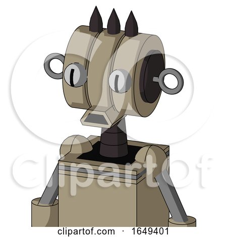 Tan Robot with Multi-Toroid Head and Sad Mouth and Two Eyes and Three Dark Spikes by Leo Blanchette