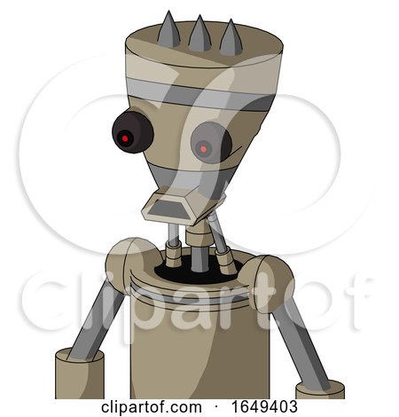 Tan Robot with Vase Head and Sad Mouth and Red Eyed and Three Spiked by Leo Blanchette