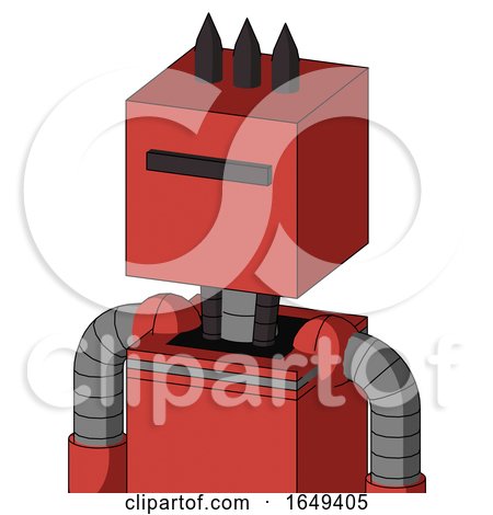 Tomato-Red Droid with Box Head and Black Visor Cyclops and Three Dark Spikes by Leo Blanchette