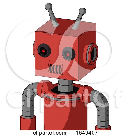 Tomato-Red Droid with Box Head and Speakers Mouth and Black Glowing Red Eyes and Double Antenna by Leo Blanchette