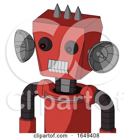 Tomato-Red Droid with Box Head and Teeth Mouth and Red Eyed and Three Spiked by Leo Blanchette