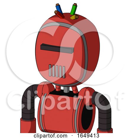 Tomato-Red Droid with Bubble Head and Vent Mouth and Black Visor Cyclops and Wire Hair by Leo Blanchette