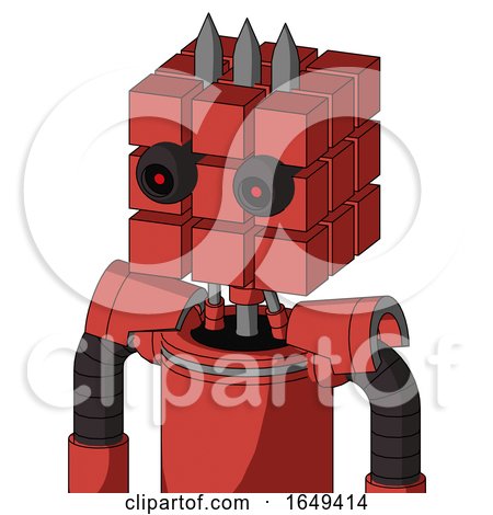 Tomato-Red Droid with Cube Head and Black Glowing Red Eyes and Three Spiked by Leo Blanchette
