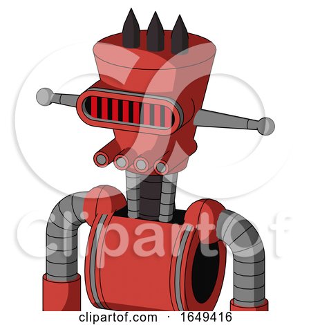Tomato-Red Droid with Cylinder-Conic Head and Pipes Mouth and Visor Eye and Three Dark Spikes by Leo Blanchette
