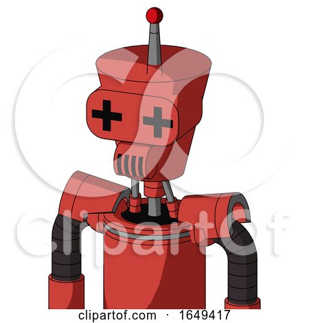Tomato-Red Droid with Cylinder-Conic Head and Speakers Mouth and Plus Sign Eyes and Single Led Antenna by Leo Blanchette