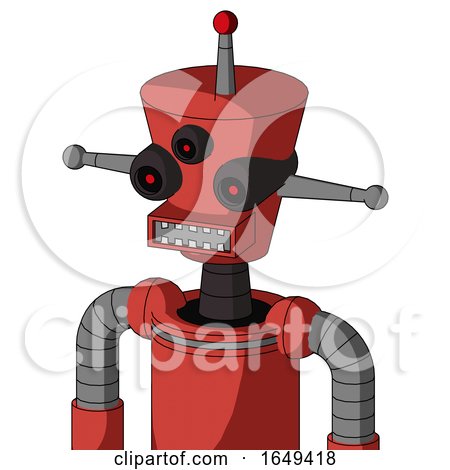 Tomato-Red Droid with Cylinder-Conic Head and Square Mouth and Three-Eyed and Single Led Antenna by Leo Blanchette