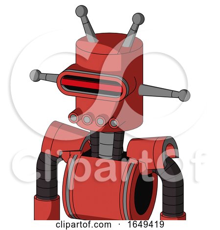 Tomato-Red Droid with Cylinder Head and Pipes Mouth and Visor Eye and Double Antenna by Leo Blanchette
