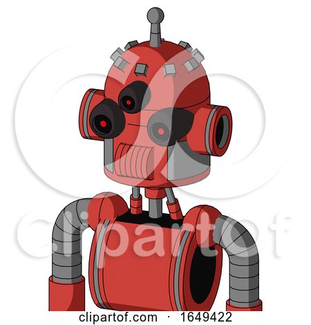 Tomato-Red Droid with Dome Head and Speakers Mouth and Three-Eyed and Single Antenna by Leo Blanchette