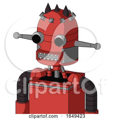 Tomato-Red Droid with Dome Head and Square Mouth and Two Eyes and Three Dark Spikes by Leo Blanchette
