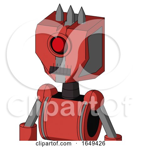 Tomato-Red Droid with Mechanical Head and Dark Tooth Mouth and Cyclops Eye and Three Spiked by Leo Blanchette