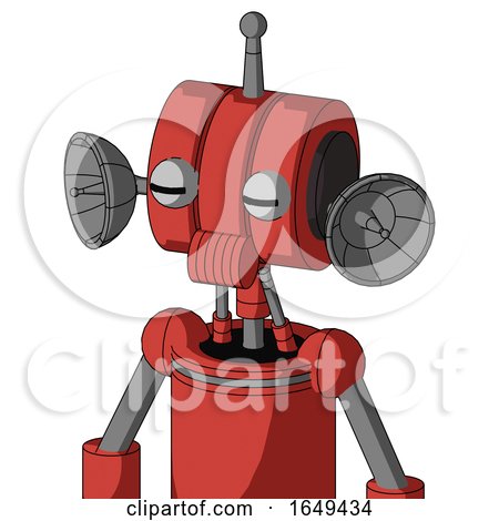 Tomato-Red Droid with Multi-Toroid Head and Speakers Mouth and Two Eyes and Single Antenna by Leo Blanchette