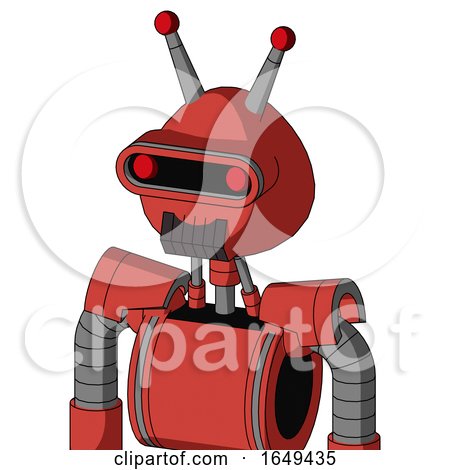 Tomato-Red Droid with Rounded Head and Dark Tooth Mouth and Visor Eye and Double Led Antenna by Leo Blanchette