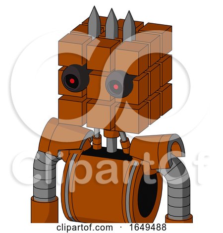 Redish-Orange Mech with Cube Head and Black Glowing Red Eyes and Three Spiked by Leo Blanchette
