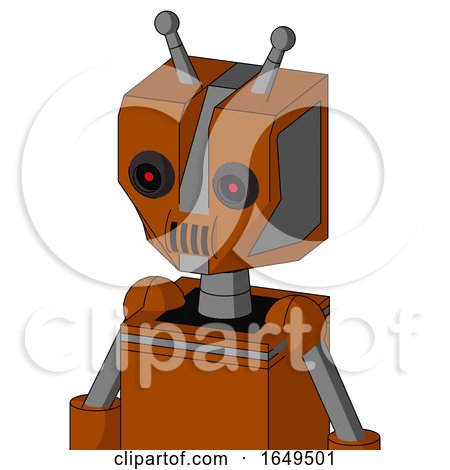 Redish-Orange Mech with Mechanical Head and Speakers Mouth and Black Glowing Red Eyes and Double Antenna by Leo Blanchette