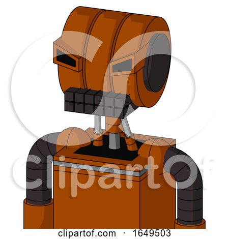 Redish-Orange Mech with Multi-Toroid Head and Keyboard Mouth and Angry Eyes by Leo Blanchette