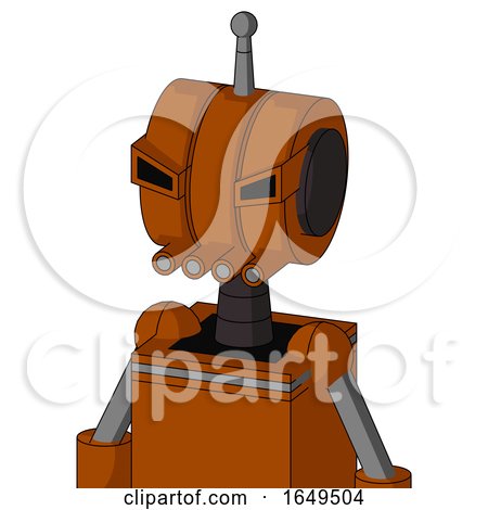 Redish-Orange Mech with Multi-Toroid Head and Pipes Mouth and Angry Eyes and Single Antenna by Leo Blanchette