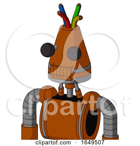 Redish-Orange Mech with Cone Head and Toothy Mouth and Two Eyes and Wire Hair by Leo Blanchette