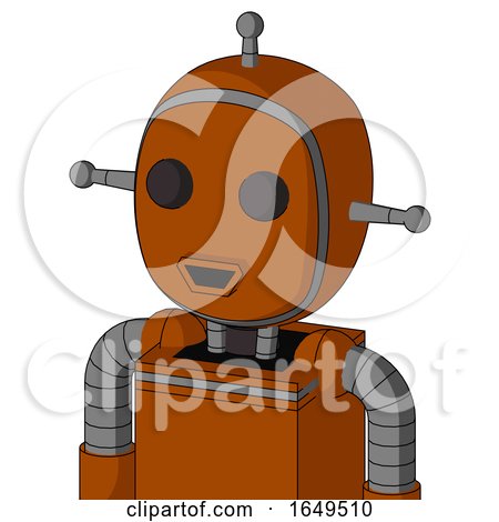 Redish-Orange Mech with Bubble Head and Happy Mouth and Two Eyes and Single Antenna by Leo Blanchette