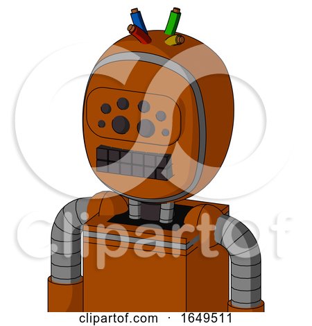 Redish-Orange Mech with Bubble Head and Keyboard Mouth and Bug Eyes and Wire Hair by Leo Blanchette