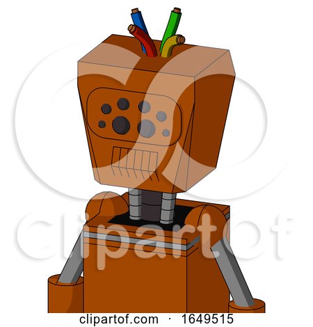 Redish-Orange Mech with Box Head and Toothy Mouth and Bug Eyes and Wire Hair by Leo Blanchette