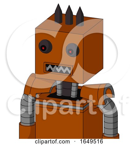 Redish-Orange Mech with Box Head and Square Mouth and Red Eyed and Three Dark Spikes by Leo Blanchette