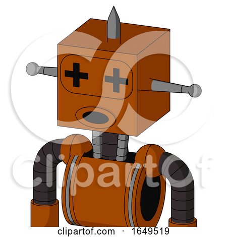 Redish-Orange Mech with Box Head and Round Mouth and Plus Sign Eyes and Spike Tip by Leo Blanchette