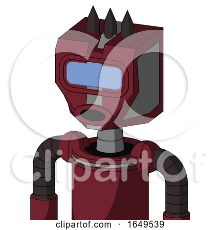 Red Droid with Mechanical Head and Round Mouth and Large Blue Visor Eye and Three Dark Spikes by Leo Blanchette