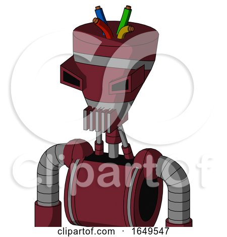 Red Droid with Vase Head and Vent Mouth and Angry Eyes and Wire Hair by Leo Blanchette