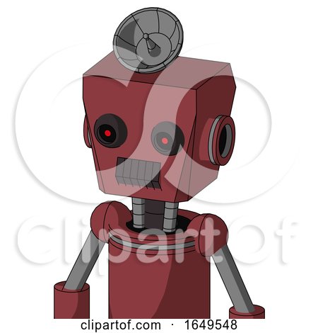 Red Mech with Box Head and Dark Tooth Mouth and Black Glowing Red Eyes and Radar Dish Hat by Leo Blanchette