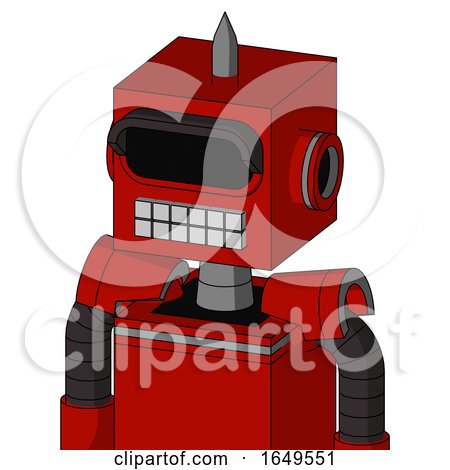 Red Mech with Box Head and Keyboard Mouth and Black Visor Eye and Spike Tip by Leo Blanchette